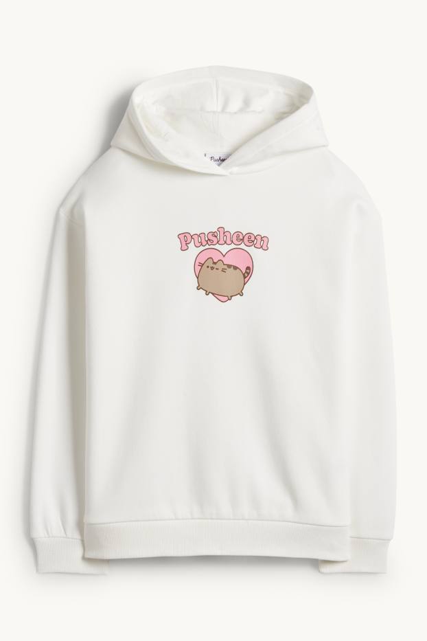 Děti - dívky - Pusheen - mikina s kapucí - bílá