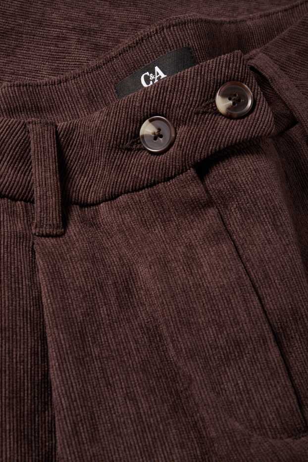 Femei - Pantaloni din catifea reiată - talie înaltă - wide leg - maro închis