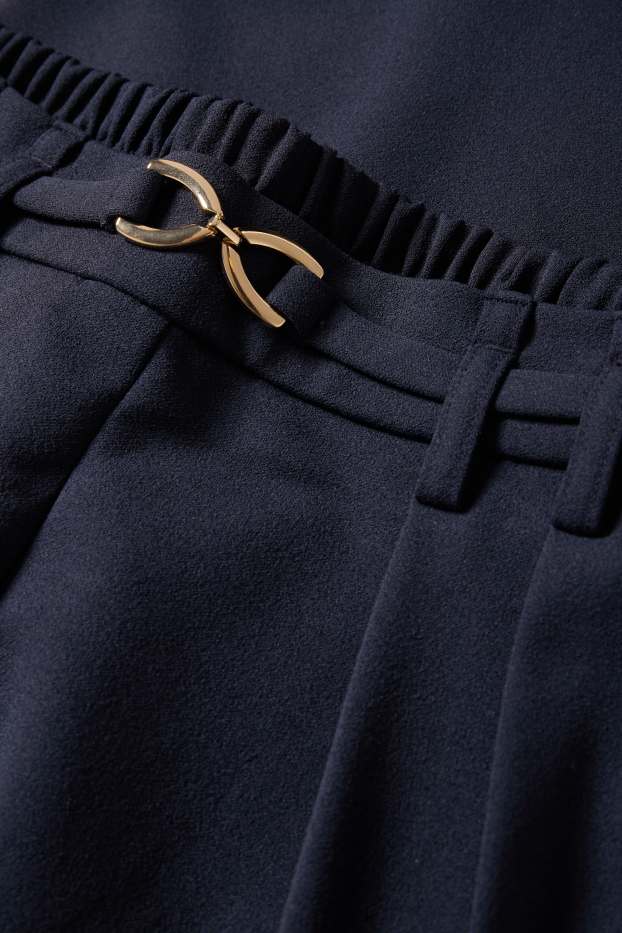 Women - Cloth trousers - high waist - wide leg - dark blue
