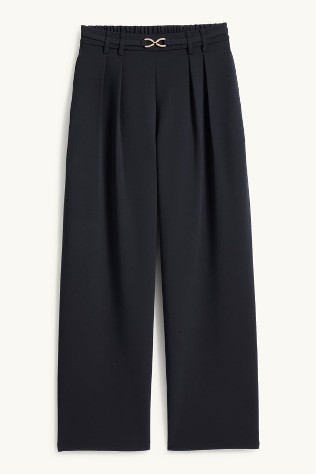 Femmes - Pantalon en toile - high waist - wide leg - noir