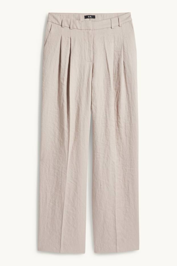 Damen - Stoffhose - Mid Waist - Wide Leg - hellbeige