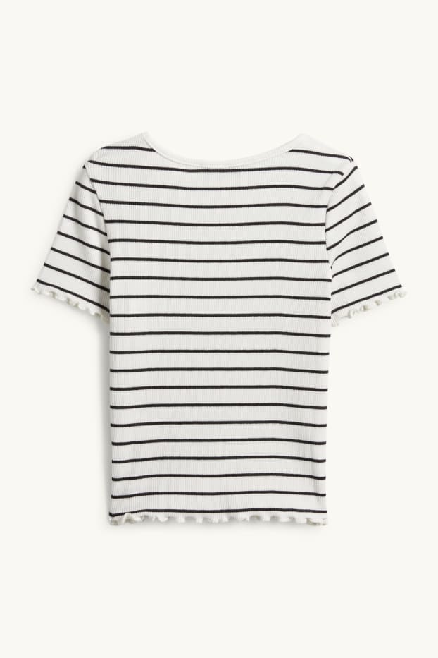 Kinder Mädchen - Kirsche - Kurzarmshirt - gerippt - gestreift - weiss