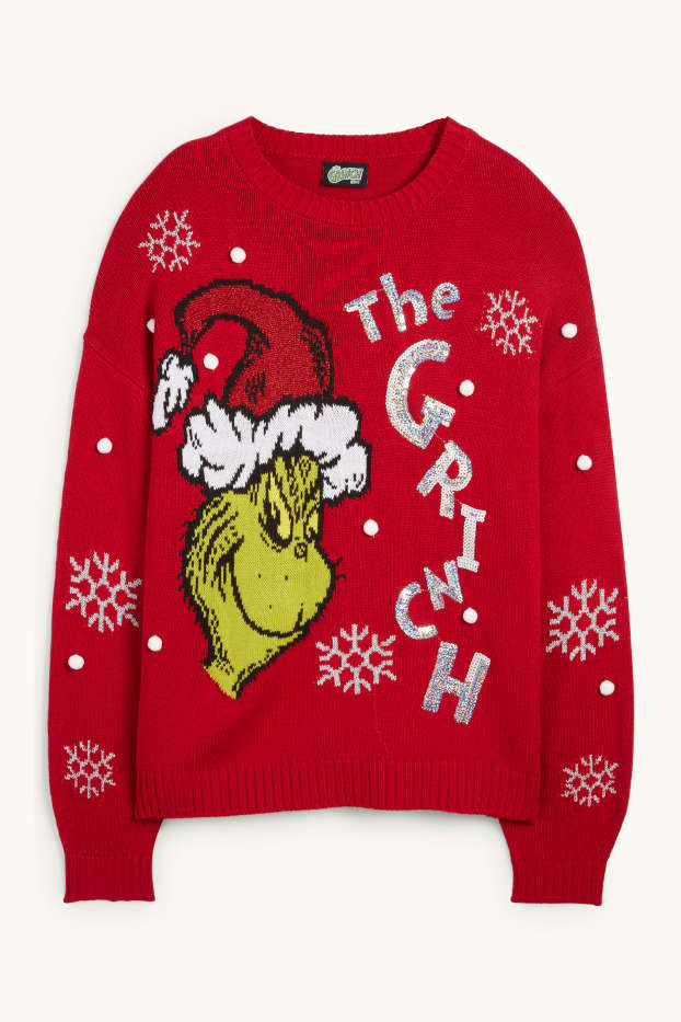 Femei - Grinch - pulover cu motive de Crăciun - roșu