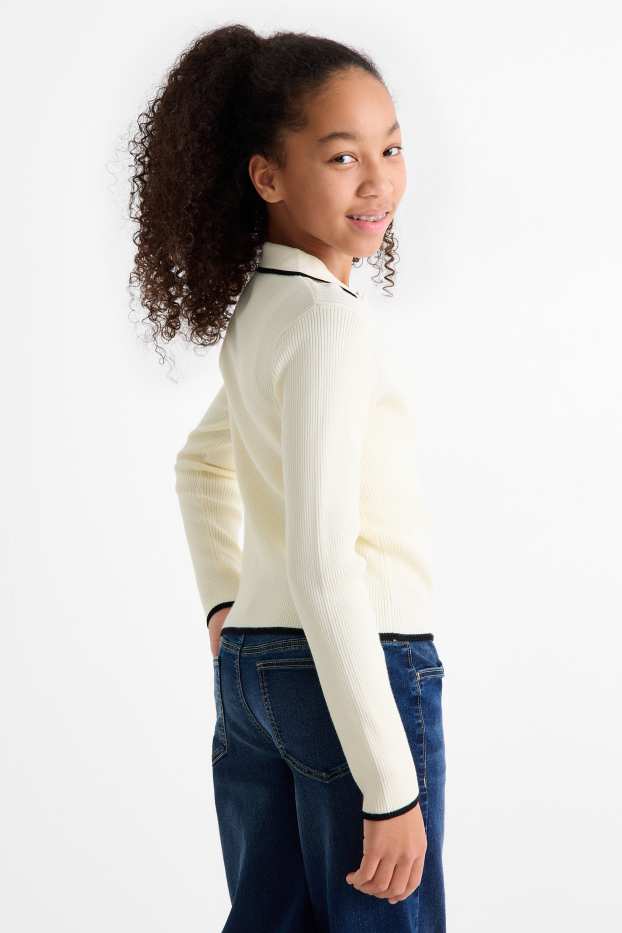Enfants filles - Pull - côtelé - blanc crème