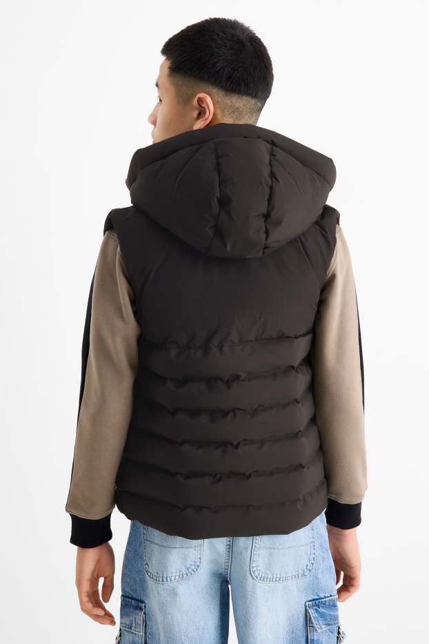 Copii - Băieți - Vestă matlasată cu glugă - rezistentă la apă - negru