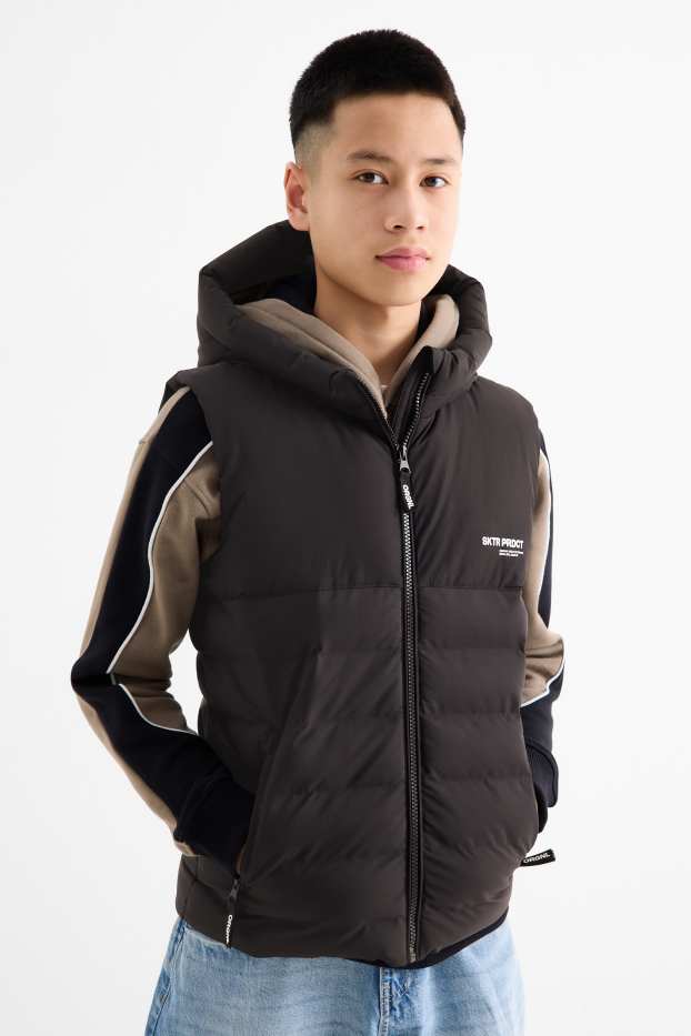 Copii - Băieți - Vestă matlasată cu glugă - rezistentă la apă - negru