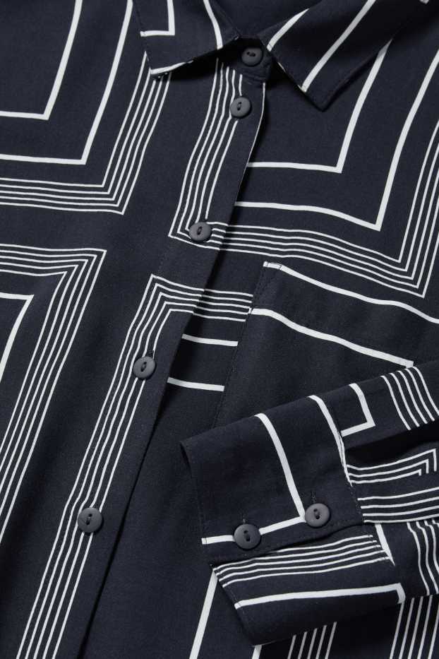 Donna - Vestito a camicia di viscosa - fantasia - blu scuro / bianco