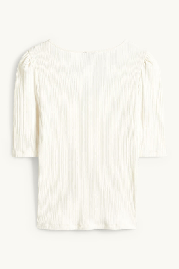 Dámské - Tričko - regular fit - žebrované - bílá