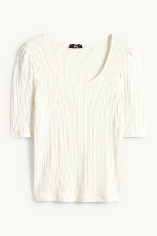 Dámské - Tričko - regular fit - žebrované - bílá