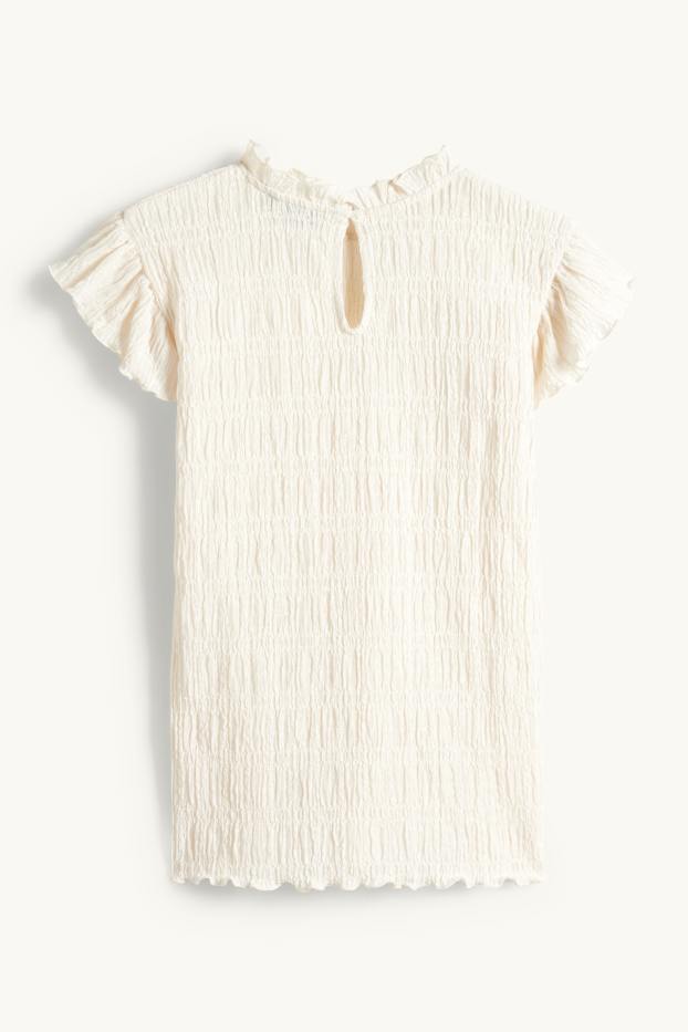 Femmes - T-shirt - regular fit - finition smockée - blanc crème