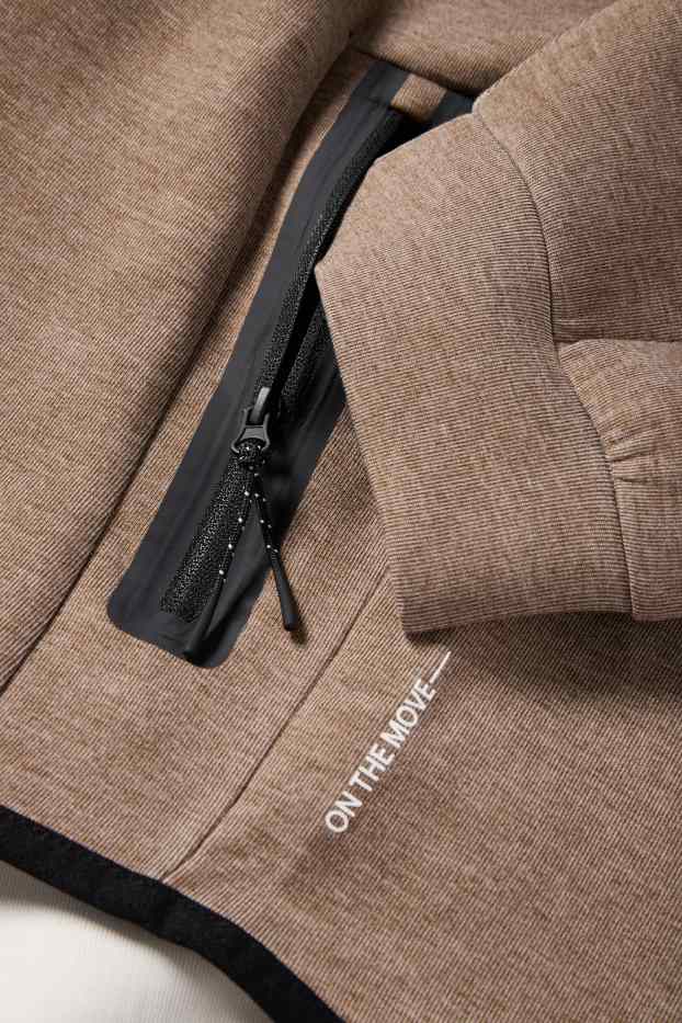 Hommes - Sweat zippé en molleton à capuche - marron