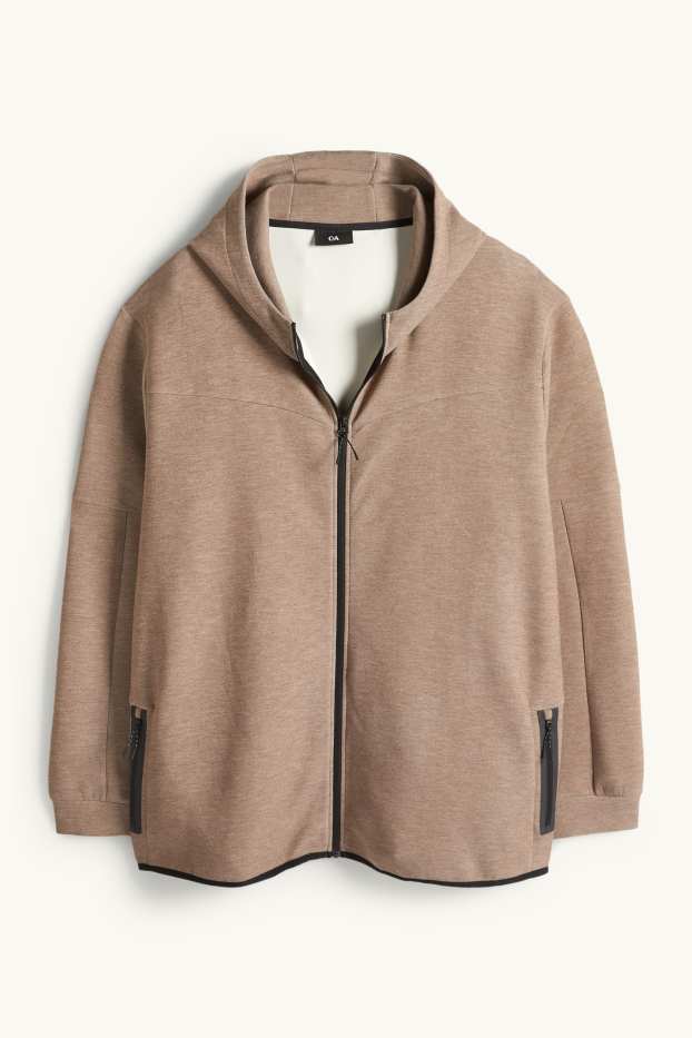 Hommes - Sweat zippé en molleton à capuche - marron