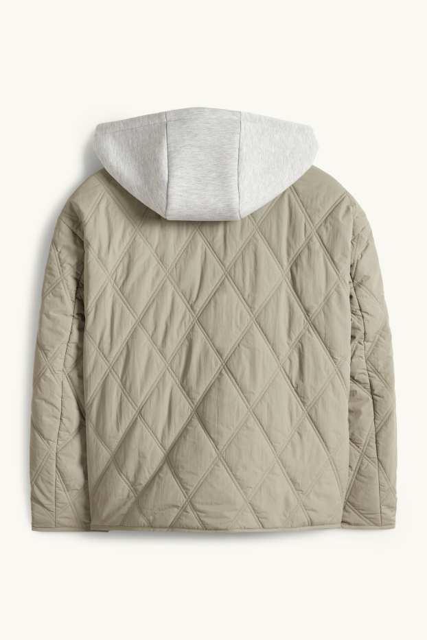 Women - Quilted jacket with hood - green