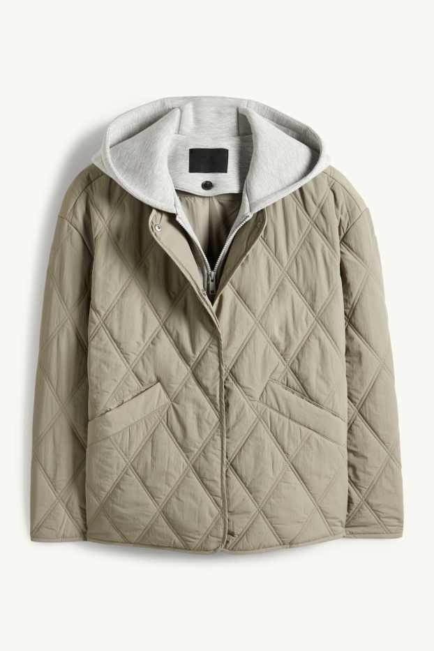 Women - Quilted jacket with hood - green