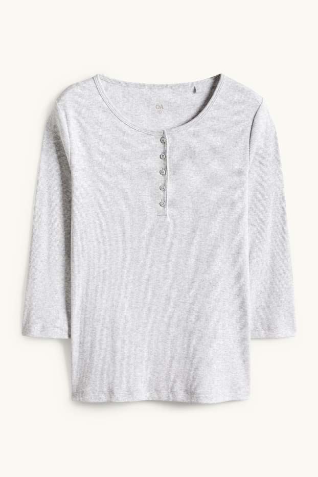 Femmes - Haut court henley - slim fit - finition côtelée - gris clair chiné