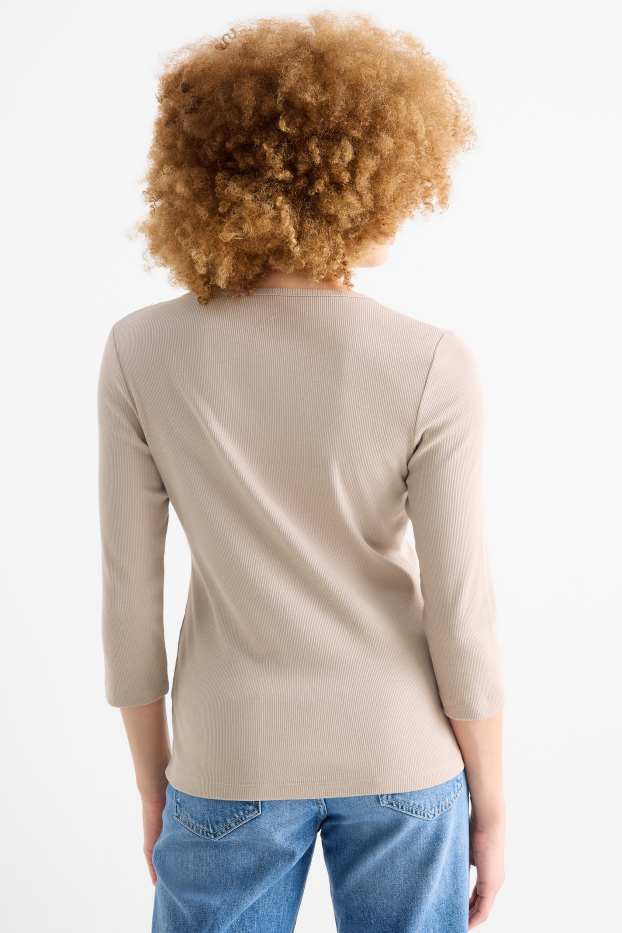 Damen - Henley-Shirt - Slim Fit - gerippt - beige