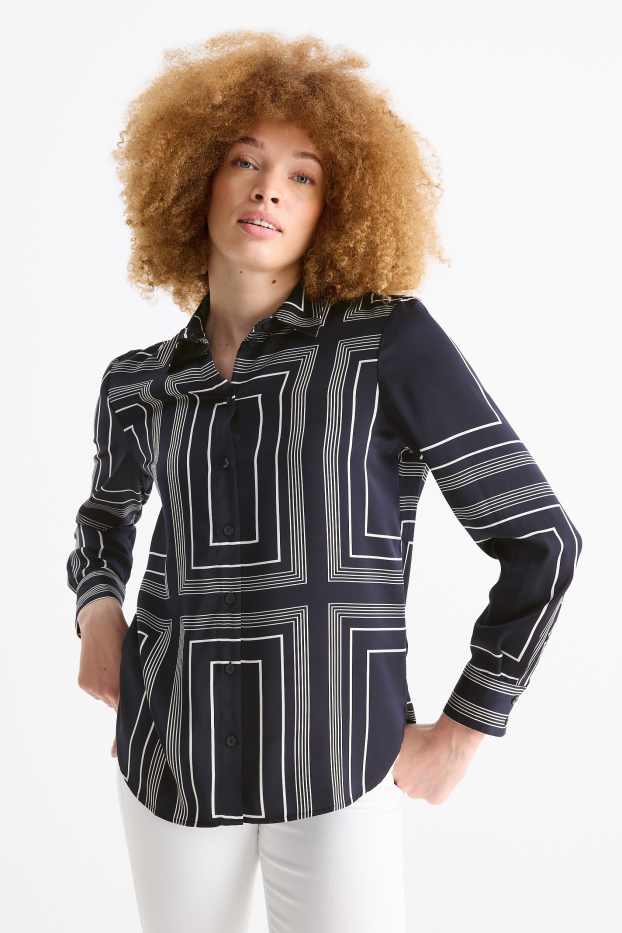 Dames - Blouse - met patroon - donkerblauw