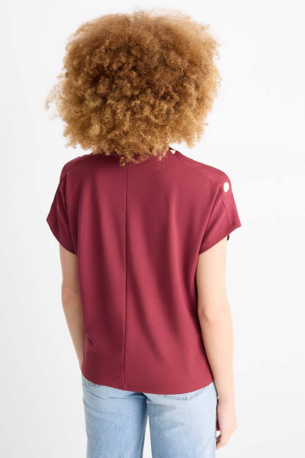 Dona - Samarreta de màniga curta - relaxed fit - de piquets - bordeus