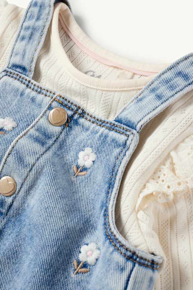 Baby Mädchen - Blümchen - Baby-Outfit - 2 teilig - jeansblau