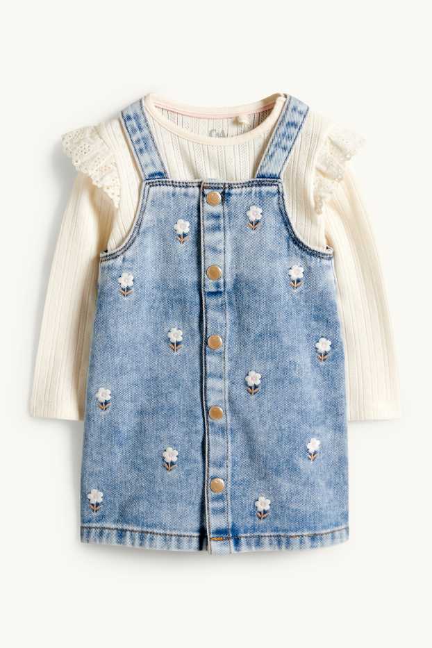 Baby Mädchen - Blümchen - Baby-Outfit - 2 teilig - jeansblau