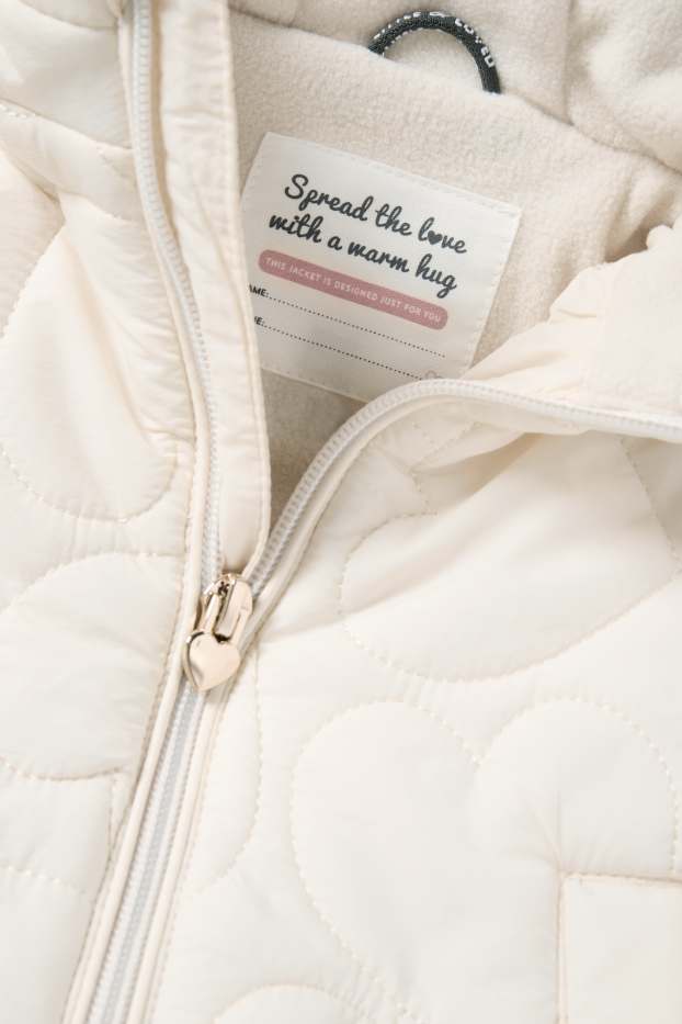 Baby Mädchen - Herzchen - Baby-Steppjacke mit Kapuze - wasserabweisend - cremeweiß