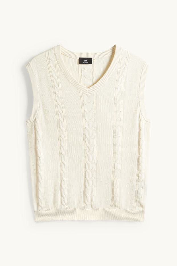 Heren - Spencer - kabelpatroon - licht beige