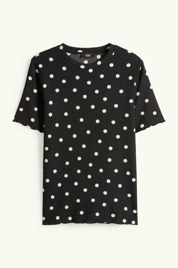 Damen - T-Shirt - Regular Fit - gepunktet - schwarz