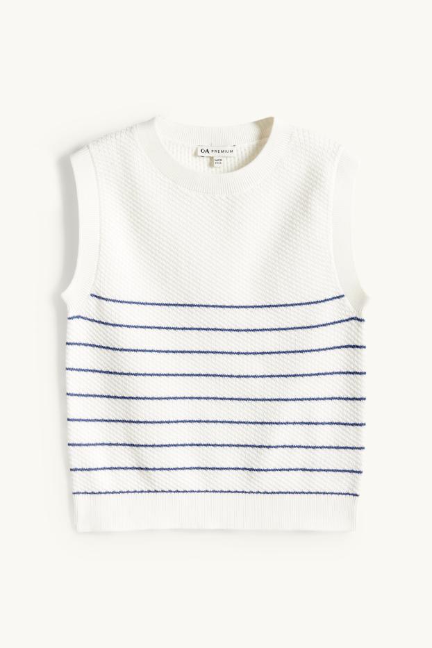 Enfants filles - Pull sans manches - à rayures - finition texturée - blanc