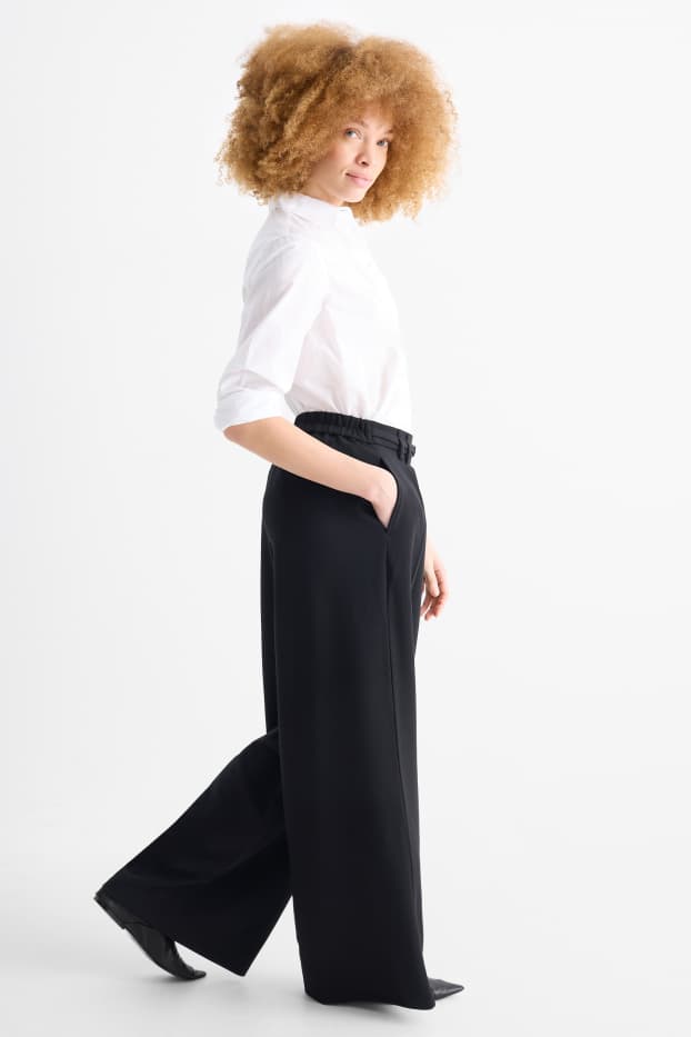 Femmes - Pantalon en toile - high waist - wide leg - noir