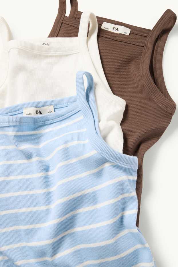 Kinderen: meisjes - Set van 3 - top - ribstof - wit / lichtblauw