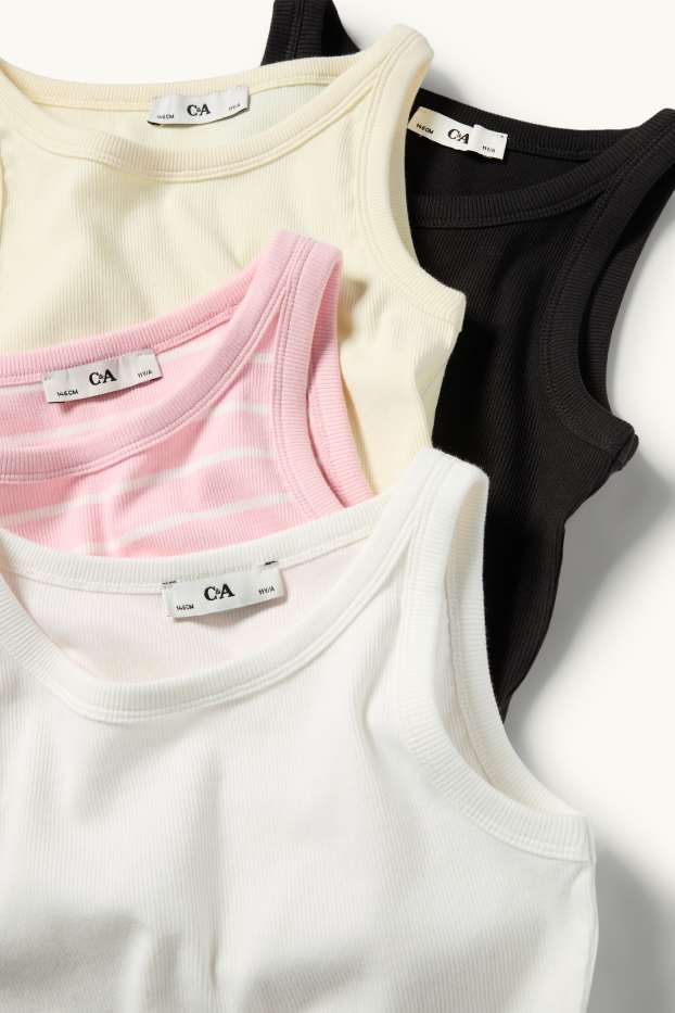 Kinderen: meisjes - Set van 4 - singlet - geribd - wit