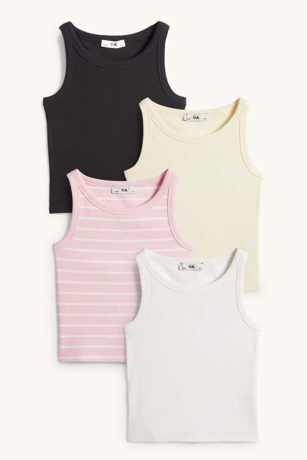 Kinderen: meisjes - Set van 4 - singlet - geribd - wit