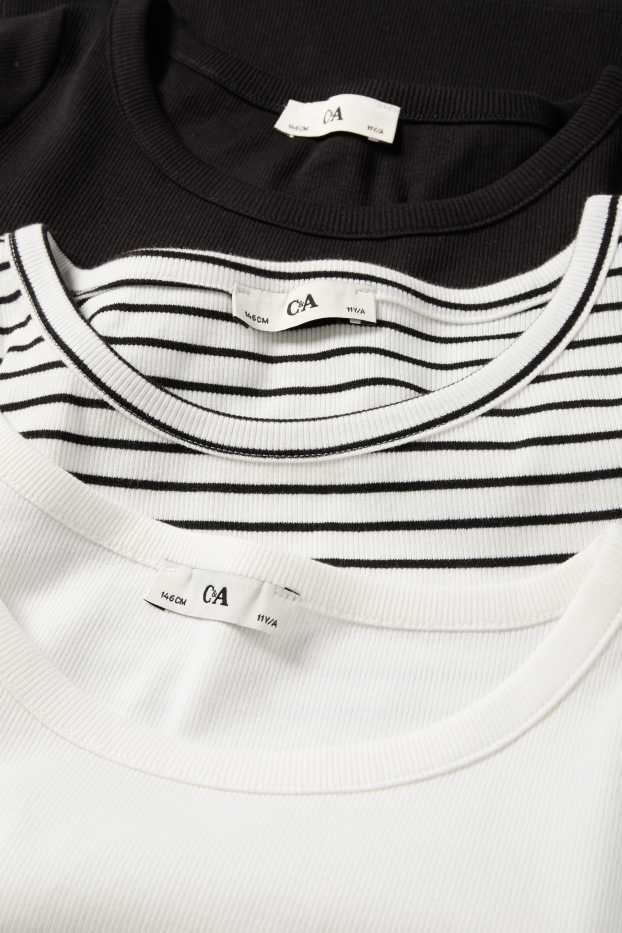 Kinder Mädchen - Multipack 3er - Kurzarmshirt - gerippt - dunkelblau / weiß