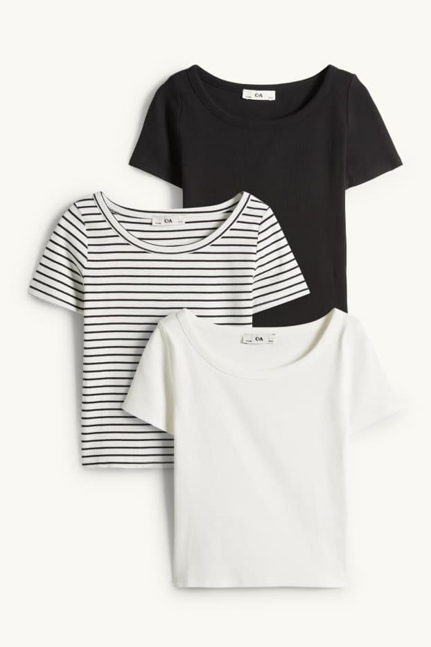 Kinder Mädchen - Multipack 3er - Kurzarmshirt - gerippt - dunkelblau / weiß