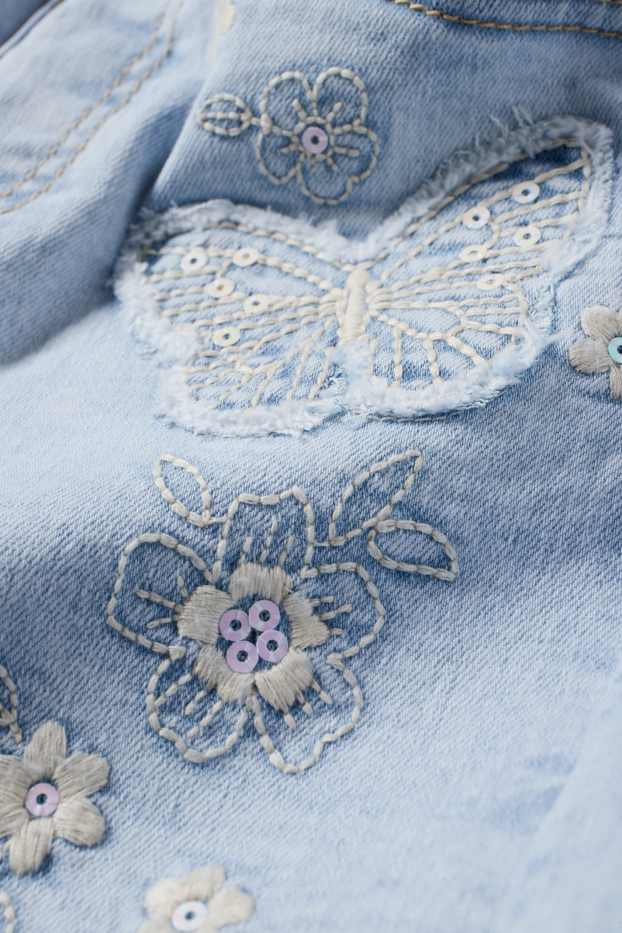 Enfants filles - Papillon - barrel jean - effet brillant - jean bleu clair