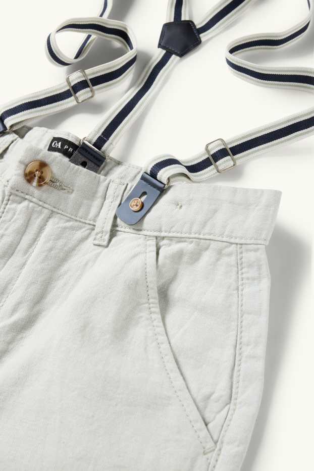 Kinder Buben - Bermudas mit Hosenträgern und Leinen-Anteil - mintgrün