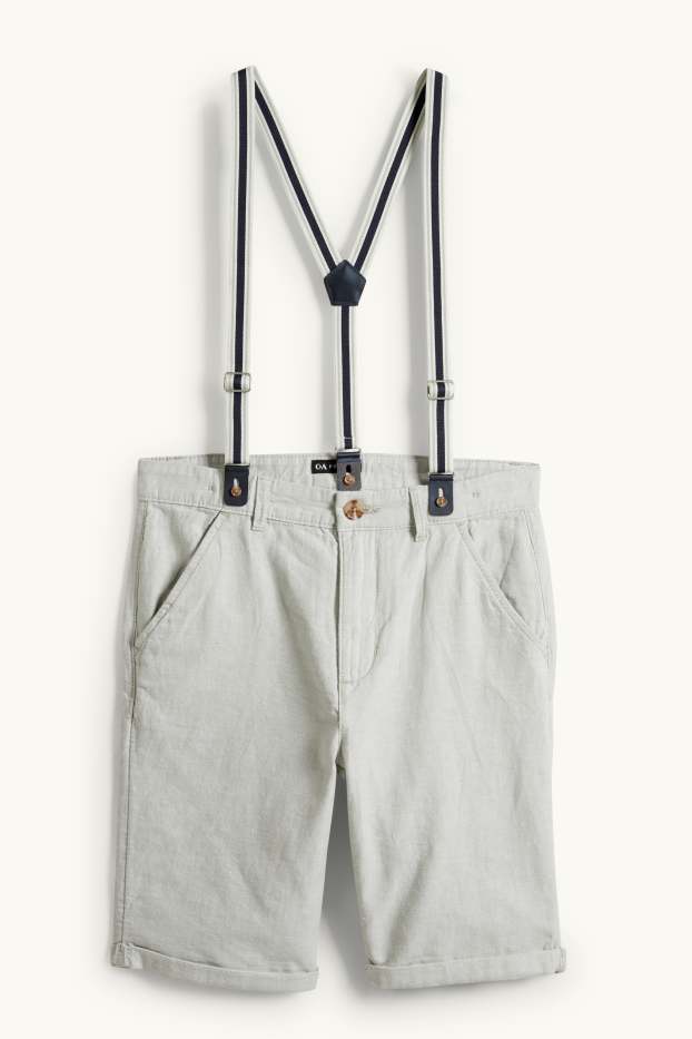 Kinder Buben - Bermudas mit Hosenträgern und Leinen-Anteil - mintgrün