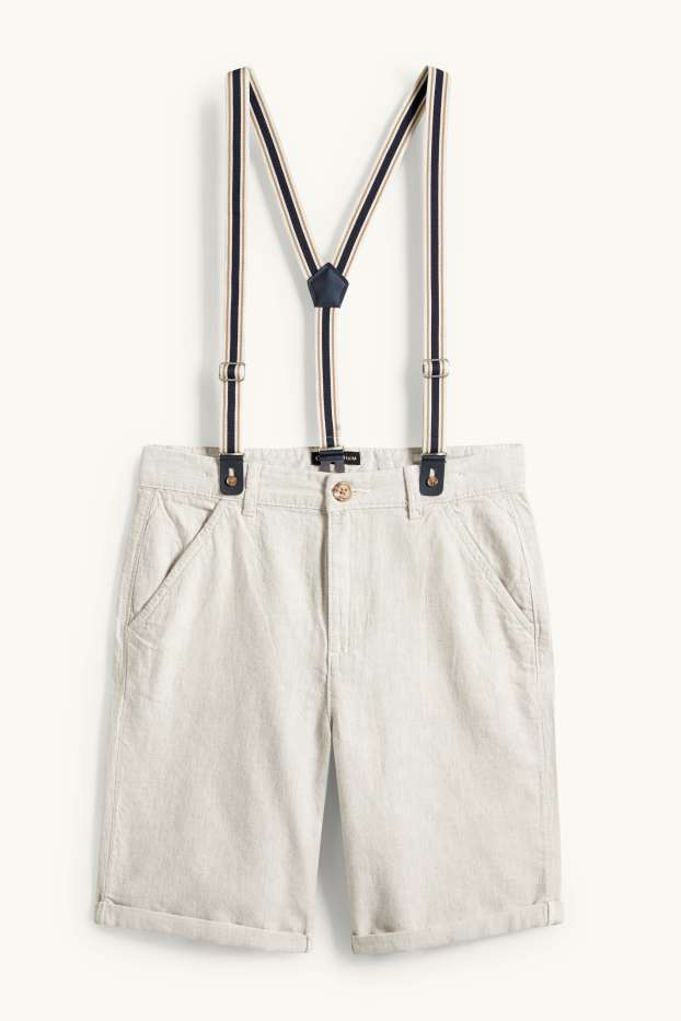 Děti - chlapci - Bermudy se šlemi a lněným podílem - světle béžová