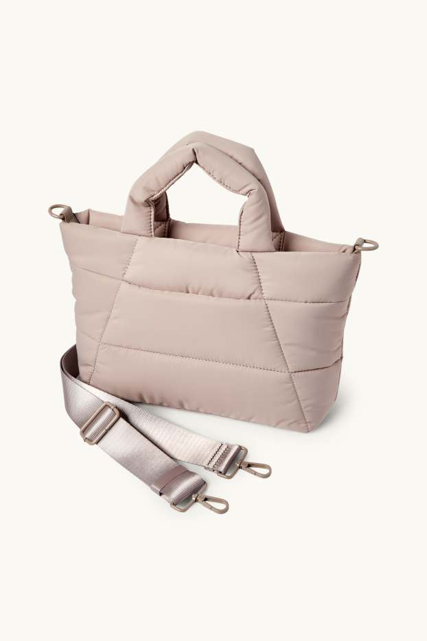 Dames - Grote, gewatteerde shopper met afneembare draagriem - beige