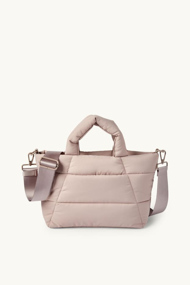 Dames - Grote, gewatteerde shopper met afneembare draagriem - beige