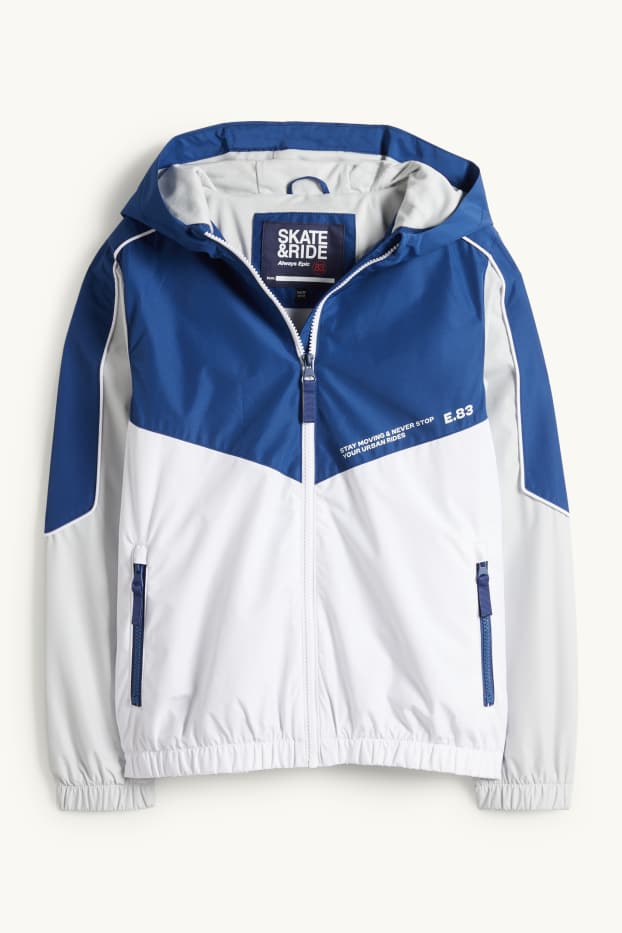 Kinder Buben - Jacke mit Kapuze - wasserabweisend - dunkelblau / weiß