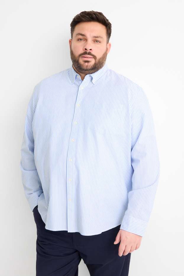 Herren - Hemd - Regular Fit - Button-down - gestreift - weiss / hellblau