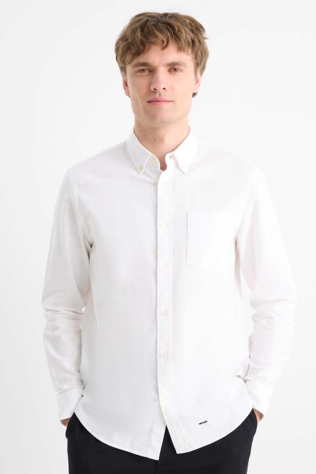 Pánské - Košile - regular fit - button-down - krémově bílá