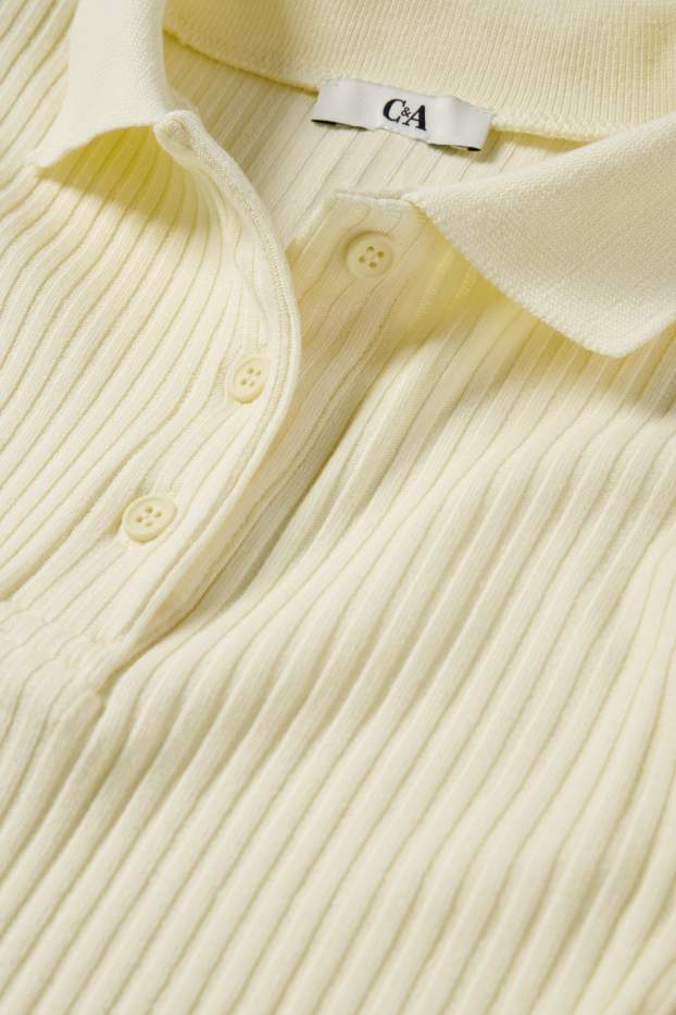 Women - Polo shirt - slim fit - ribbed - light yellow