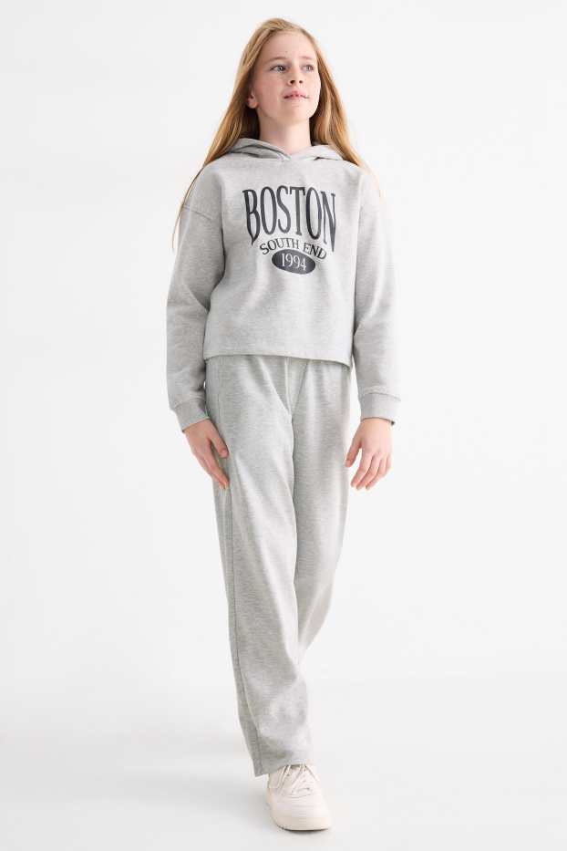 Kinderen: meisjes - Boston - set - hoodie en joggingbroek - 2-delig - licht grijs-mix