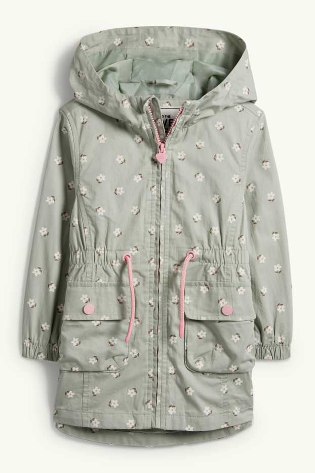 Kinder Mädchen - Blume - Parka mit Kapuze - mintgrün