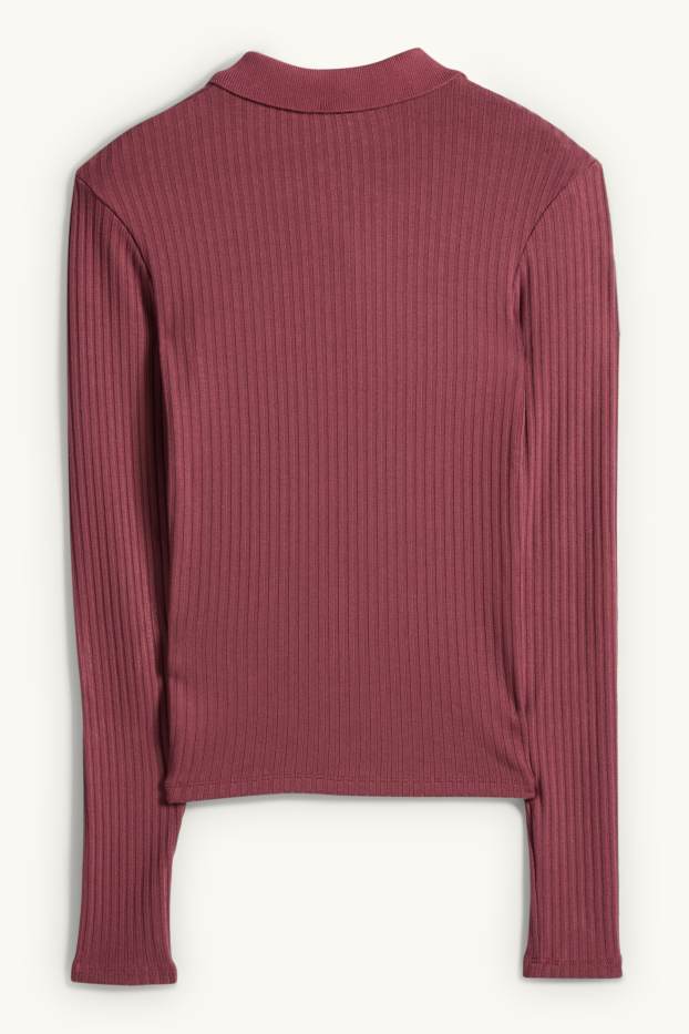 Dona - Polo - slim fit - acanalat - bordeus