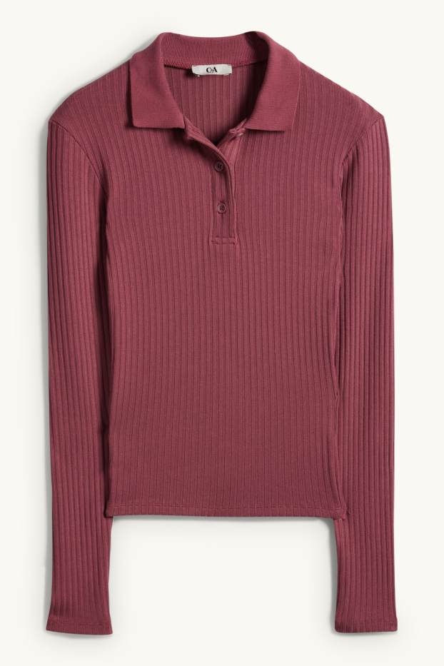 Dona - Polo - slim fit - acanalat - bordeus