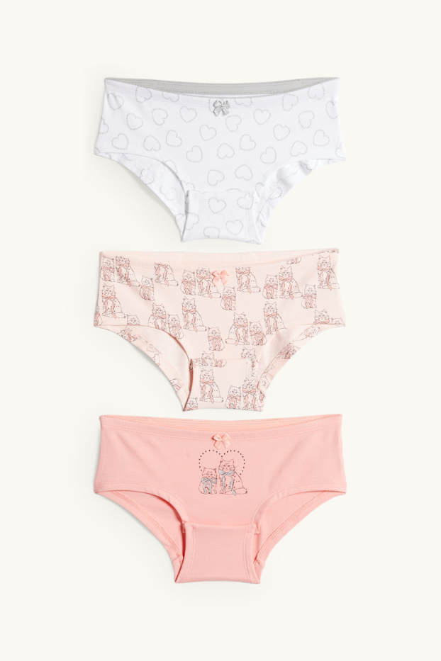 Děti - dívky - Multipack 3 ks - srdíčka a kočičky- boxerky - růžová