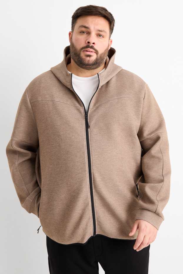 Hommes - Sweat zippé en molleton à capuche - marron